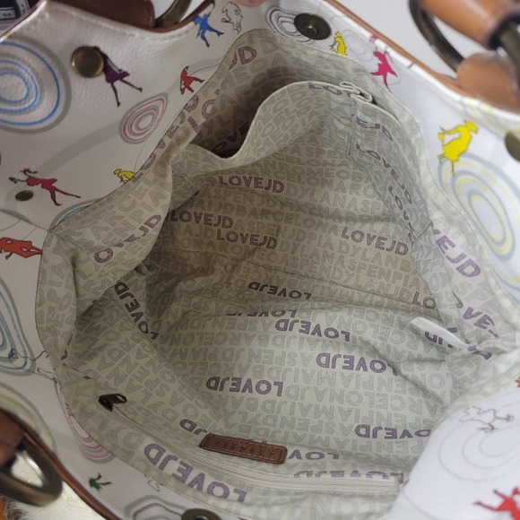 Junior Drake Love JD White Leather Novelty Print Shoulder Bag - Picture 9 of 15